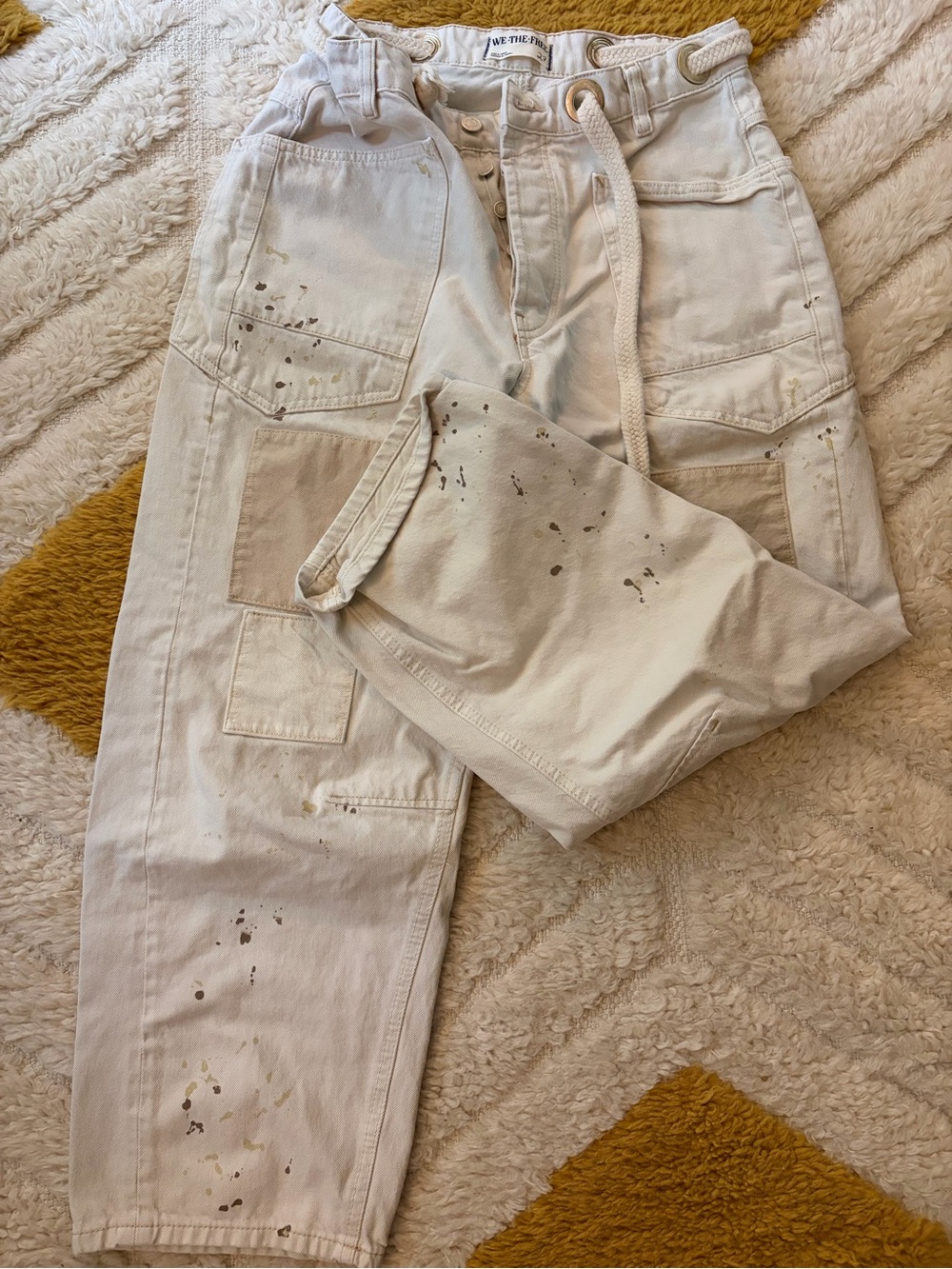 We The Free Cream High-Rise distressed Utility Jeans